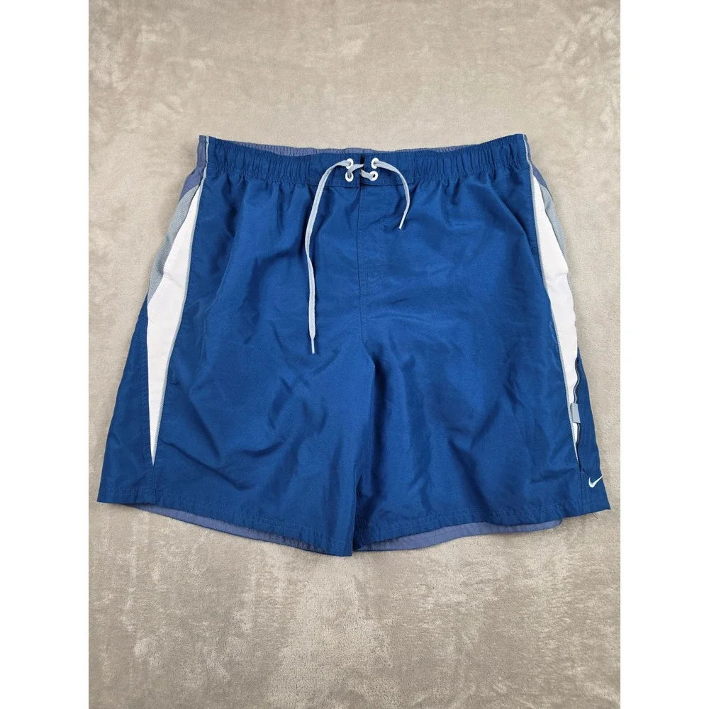 Nike Swim Shorts Mens XXL Blue Board Shorts Mesh Lined Drawstring Logo